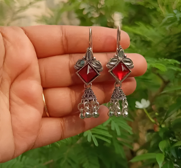 Traditional Silver Oxidized Earrings For Girls & Women... - Image 2